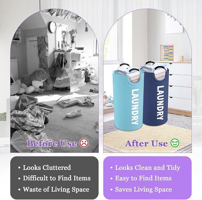 2Pcs 95L Large Clothes Hampers, Foldable Laundry Basket with Handles - Image 3