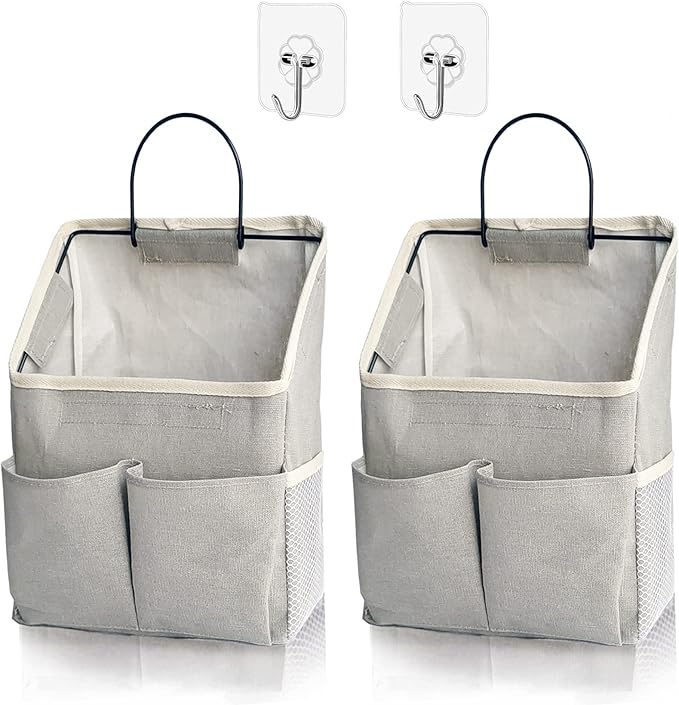 2 Pack Wall Hanging Storage Bag,Wall Hanging Organizer with Pockets, Hanging storage basket for Dormitory Bathroom Bedroom (Grey-upgraded) by Someteth