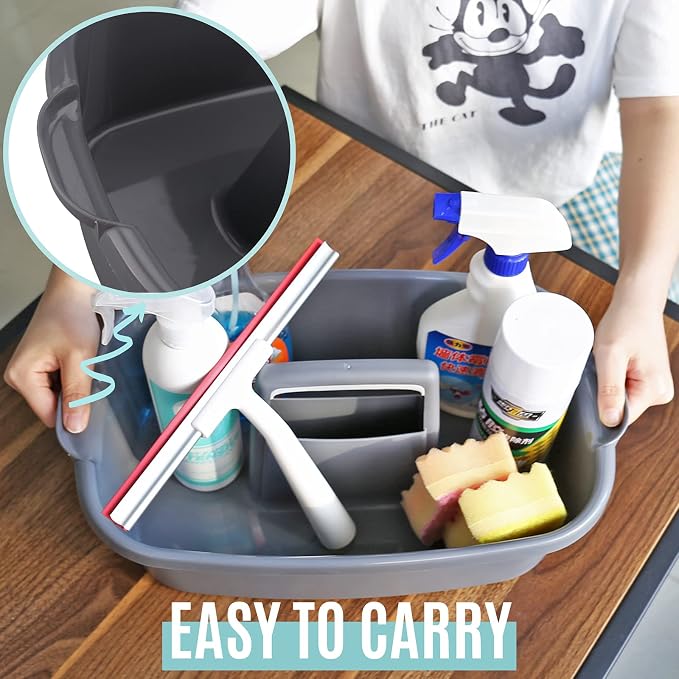 Cleaning Caddy Organizer with Handle, Gray Plastic Bucket for Cleaning Supplies Products, Cleaning Tool Storage Tote, 2 Pack - Image 5