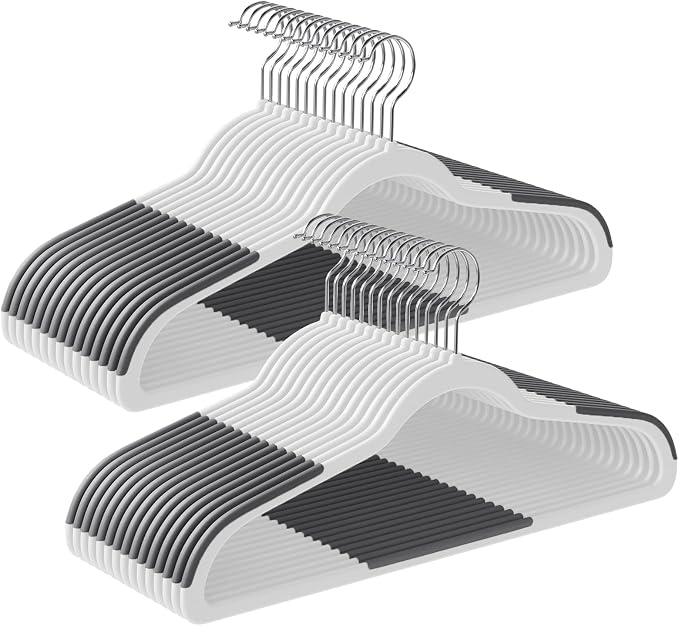 SONGMICS Plastic Clothes Hangers, Pack of 30, Space-Saving | 0.2 Inches Thick, 17.7 Inches Wide, 360° Swivel Hook, White and Dark Gray, BREANNA Collection UCRP050W03 by Unknown