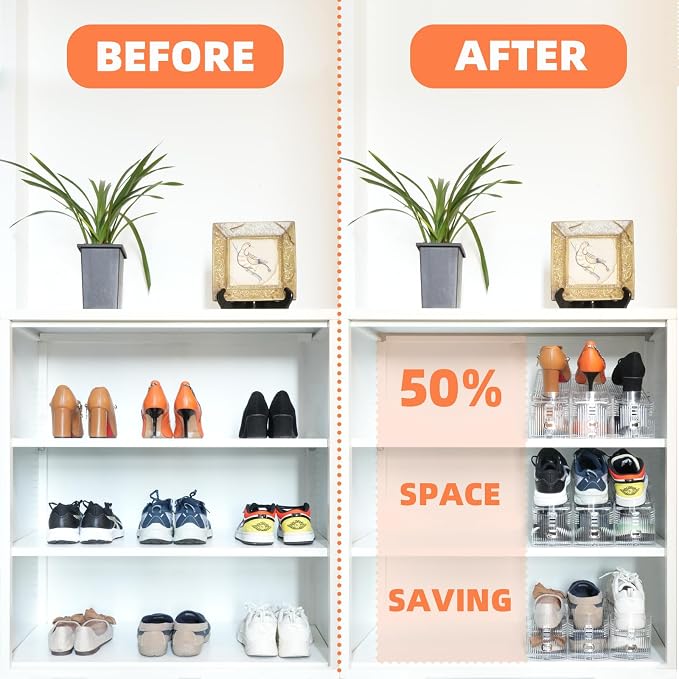 20 Pack Adjustable 50% Space-saving Shoe Slots Organizer, Clear - Image 4