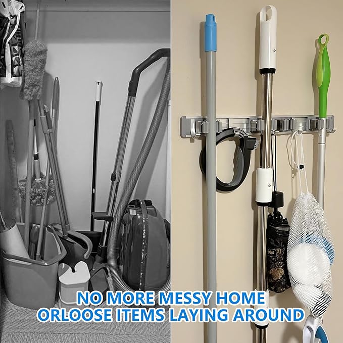 reliahom Broom Holder Wall Mount Mop Hanger Tools organizer 4Racks 5Hooks - Image 5