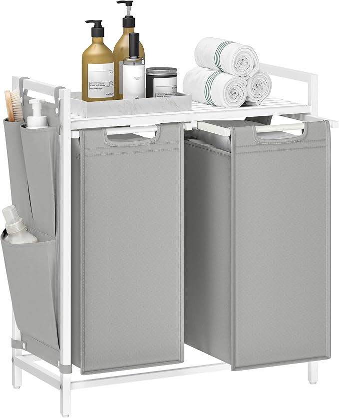 VASAGLE Laundry Hamper with Shelf, 2 Pull-Out Bags, 2 x 12.1 Gallons (46 L) by Unknown