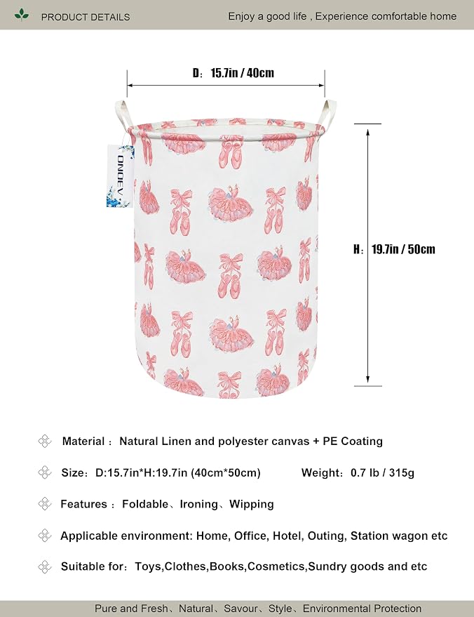 Round Pink Ballerina Laundry Hamper, Household Storage Bin - Image 2