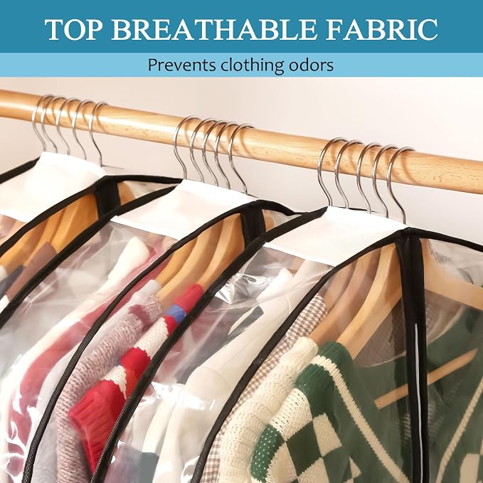 50" All Clear Garment Bags for Hanging Clothes, 4" Gusseted Suit Bags for Closet Storage, Plastic Garment Covers with Zipper for Coats, Jackets, Shirts, 4 Packs - Image 4