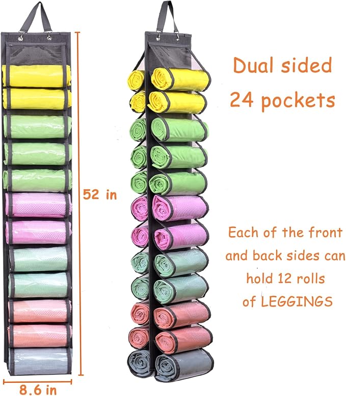 Legging Storage Bag Storage Hanger Can Holds 24 Leggings or Shirts Jeans Compartment Storage Hanger, Foldable Leggings Organizer Clothes Portable Closets Roll Holder (Grey-2) - Image 2