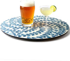 13.8" Mother of Pearl Lazy Susan Turnable Organizer, 360 Degree Round Table Countertop Decorative Spinning Tray for Kitchen Cabinet Counter Spice Pantry Dinner Table (Blue Wicker) by Abyjifar