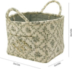 Quilted Fabric Storage Basket with Handles & Pocket, Foldable Laundry Hamper Boho Floral Print Organizer Bin for Home, Picnic, Office 12"x10"x10" (B-2) - Image 6
