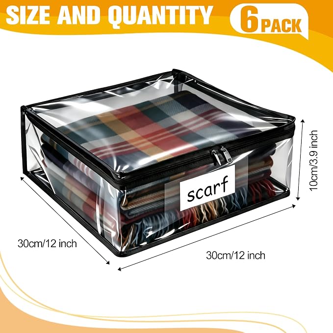 Plastic Storage Bags with Easy-Glide Zipper, Pack of 6, Durable Clear Vinyl Zippered Storage Bags for Clothes Sweaters Comforters Blankets Sheets Bedding (12 x 12 x 3.9 Inch, Transparent Black) - Image 2