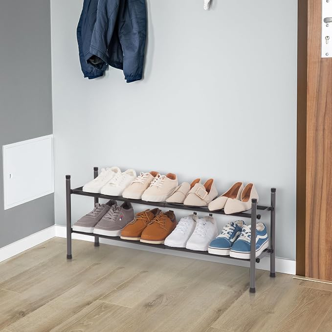 STORAGE MANIAC Expandable Shoe Rack for Closet, 8 Pairs Stackable Small Shoe Rack, Metal Adjustable Shoes Organizer for Entryway, Hallway, Garage, Front Door, Shoes Shelves, Black 2 Tier - Image 7