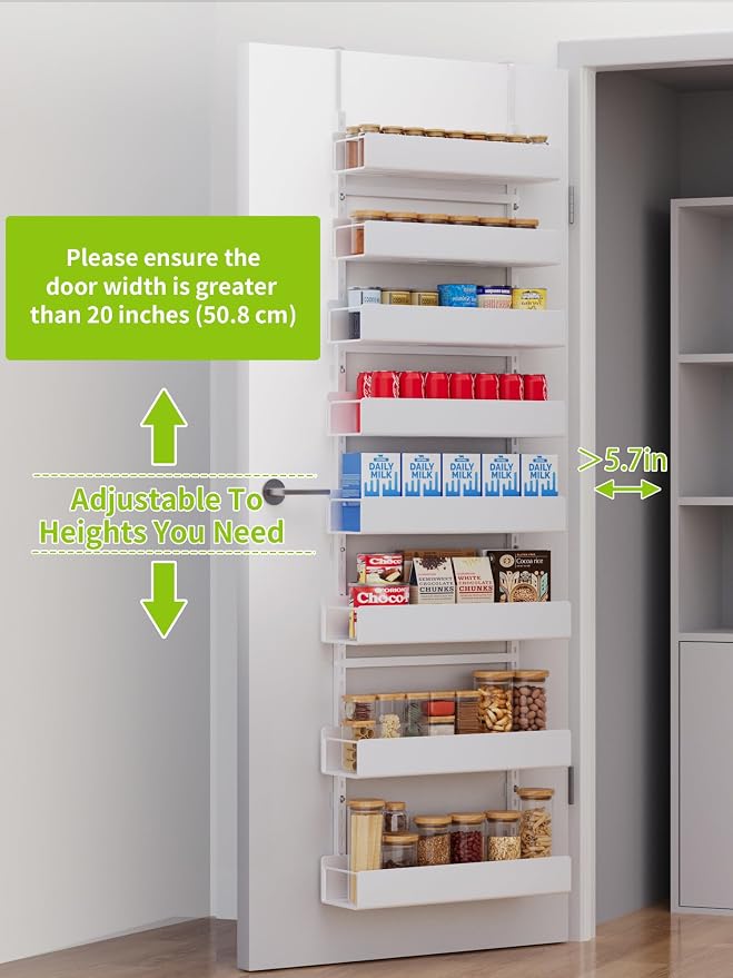 8-Tier Over Door Pantry Organizer, Metal Hanging Storage Rack for Kitchen Bedroom White - Image 3