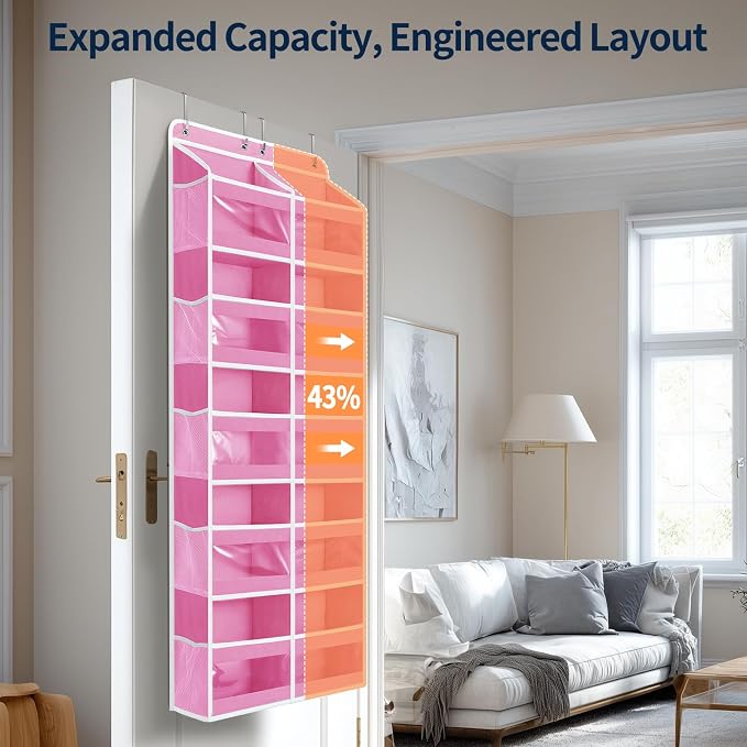 Yecaye 5-Tier Over The Door Organizer Dual-Column, 80lbs Load Stuffed Animal Storage of 10 Compartments, Heavy Duty Door Organizer Hanging for Bedroom Dorm Bathroom Pantry, Macaron Pink, 1 Pack - Image 3