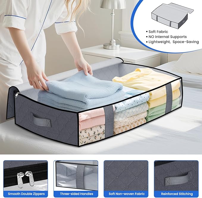 TasticTotes 2 Pack Under Bed Storage Containers, 60L Blanket Storage Bags - Image 3