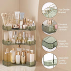 3-Tier Corner Bathroom Counter Organizer with Makeup Brush Holder, Green - Image 5