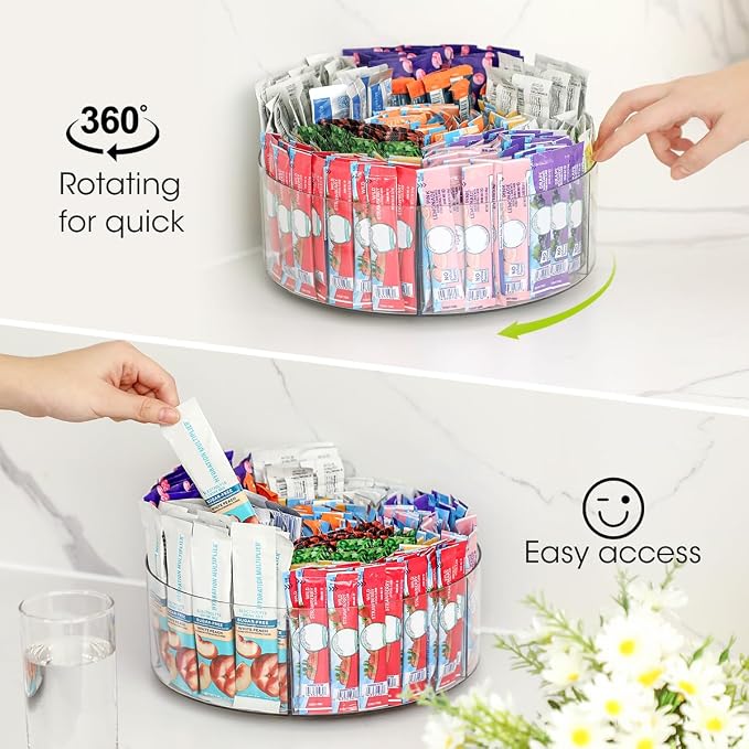 AIEVE Extra Large Drink Packet Organizer, 360° Lazy Susan Rotating Turntable for Larger Powder Drink Mix, Hydration Packets Acrylic Pantry Organizers for Kitchen Storage Organization - Image 3