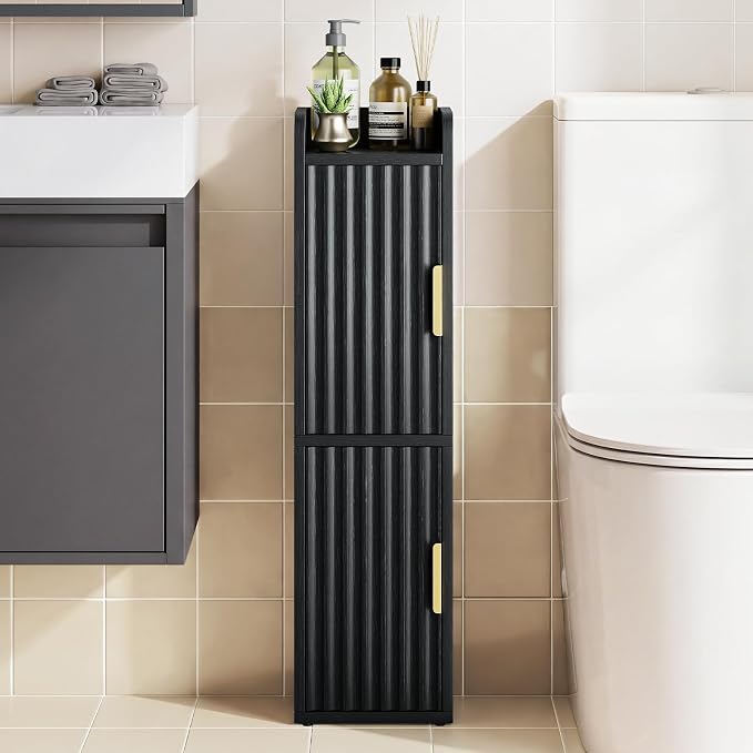 Yoobure Fluted Small Bathroom Storage Cabinet, Narrow Toilet Paper Cabinets - Image 2