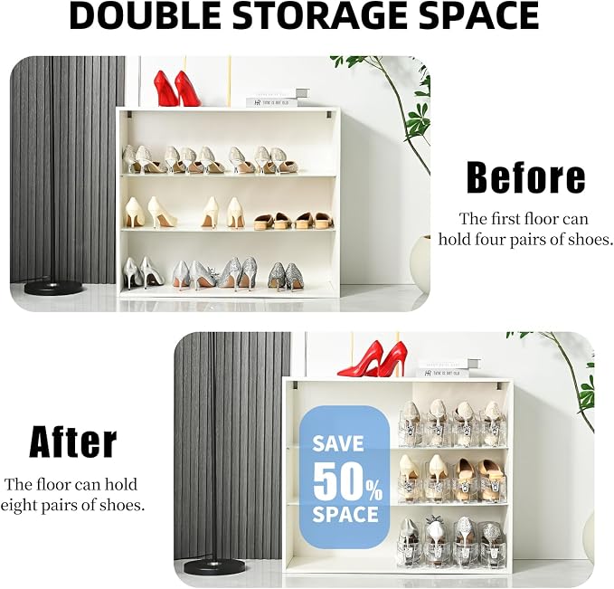 Shoe Slots Organizer,Elephant Shoe Rack Stable and Thick,Clear Shoe Stacker with 3 Adjustable Level for Sneakers Display (Transparent - Silver, 12Pack) - Image 2