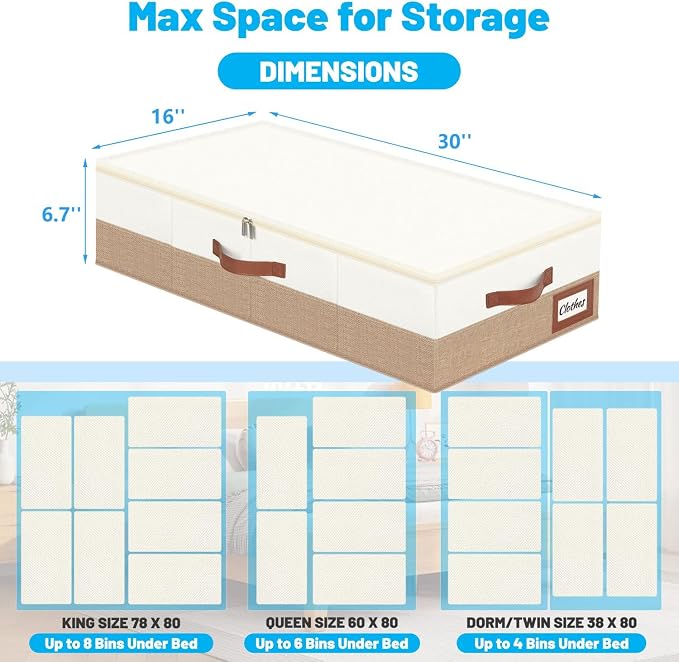 Under Bed Storage Container Bins 2 Pack, Low Profile Foldable Underbed Clothes Storage Organizer W/ Ultra Thick Fabric and Sturdy Bottom/Sides, Dual Zipper Storage Box for Dorm and Home 30x16x6.7" - Image 2
