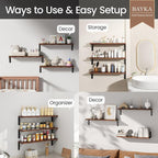 BAYKA Floating Wall Shelves for Bedroom, Wood, Rustic Brown, Set of 3, 23in - Image 4