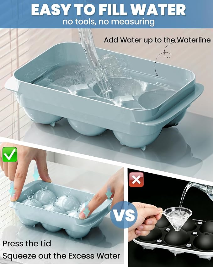 Large Ice Cube Tray for Freezer - 2 Pack Stackable Round Ice Cube Molds Set, Easy to Fill & Release with Storage Bin and Tongs for Kitchen, Party, Cocktail & Coffee, Gifts for Whiskey Lover (1.93In) - Image 4