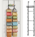 HapiRm Over the Door Purse Organizer - Wall Mounted Purse Rack with 16 Hooks and Metal Basket, Hanging Handbag Organizer Holds up to 16 Bags, Bag Rack Can Use As 1/2 Part, for Door, Closet (Black) by HapiRm