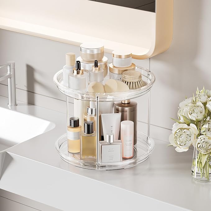 360° Rotating Makeup Organizer Skincare Organizer Countertop Clear - Image 2