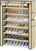 Laiensia 7-Tier Vertical Shoe Rack Organizer, Space Saving Shoe Storage Organizer, Non-Woven Cover Shoe Shelf Holds 28-35 Pairs for Bedroom, Hallway, Closet Entryway, Beige by Laiensia