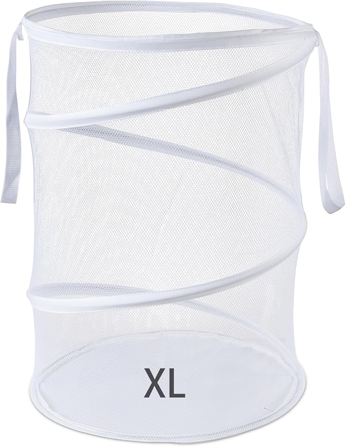 Seiritex Mesh Popup Laundry Hamper 115L Collapsible Laundry Basket Extra Large Capacity Foldable Clothing Storage Basket with Handles No Lid 26 H x 18 W x 18 L (White) by SEIRITEX