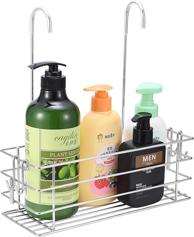 1-Tier Shower Caddy Hanging Shower Organizer Rack with Hooks Over The Door by Seltomer