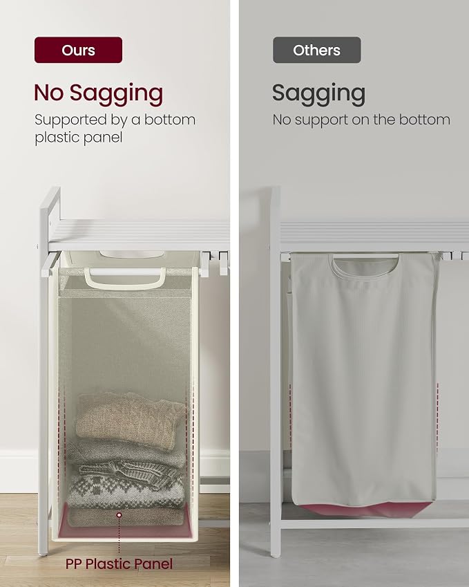 VASAGLE Laundry Hamper with Shelf, 3 Pull-Out Bags, 3 x 10.6 Gallons (40 L) - Image 5