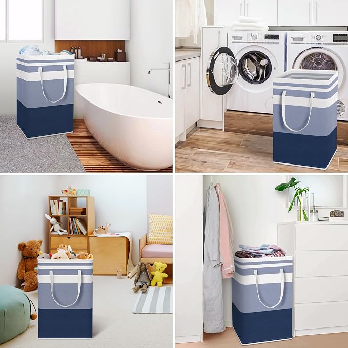 HomeHacks 2 Pack Large Laundry Baskets, Laundry Hampers Bags (Blue 88Lx2) | Waterproof, Freestanding, Collapsible Clothes Hamper with Reinforced Handles in Laundry Room, Dorm, Bathroom, Bedroom - Image 6