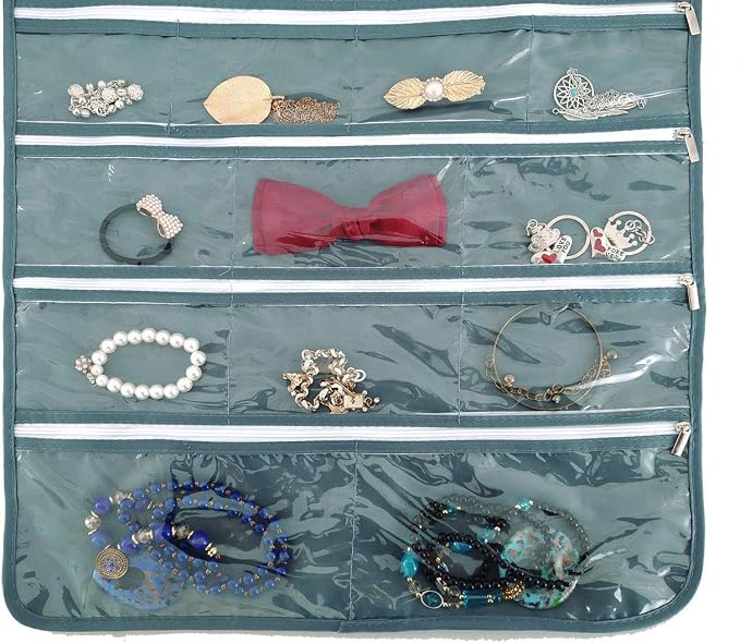 BB Brotrade Hanging Jewelry Organizer,Accessories Organizer,56 Zipper Pocket Organizer for Holding Jewelries (Grey-Zipper) - Image 5