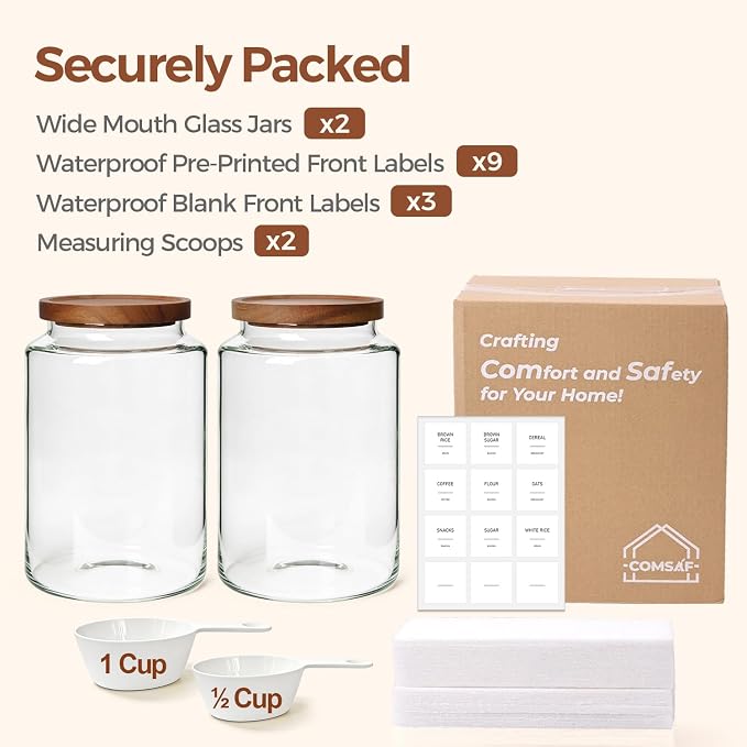 ComSaf Flour Storage Containers with Acacia Wood Lids 1Gallon 2Pack - Image 9