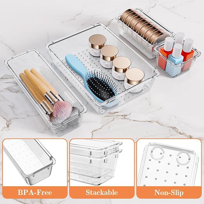 SpaceHacks 25 PCS Plastic Drawer Organizer, 4-Size Versatile Organizer Trays & storage Bins - Image 3