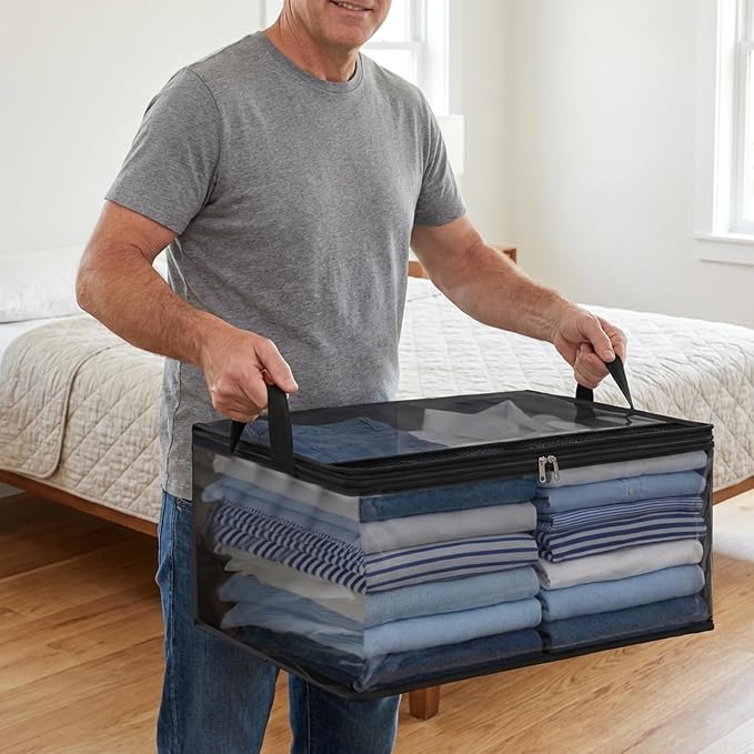 Fixwal Blanket Storage Bags 4 Pack 80L Large Clothes Closet Organizer Black - Image 5