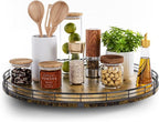 Lazy Susan Turntable Organizer for Table Top, 18’’ Round Wooden Lazy Susan for Cabinet Kitchen Countertop Pantry Dining Coffee Table for Condiments Spices, Rustic Bathroom Vanity Tray for Soap Candle by HGF