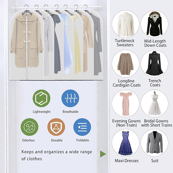 Clear Garment Bags for Hanging Clothes, 12 Pack 48 Inch Dress Covers - Image 3
