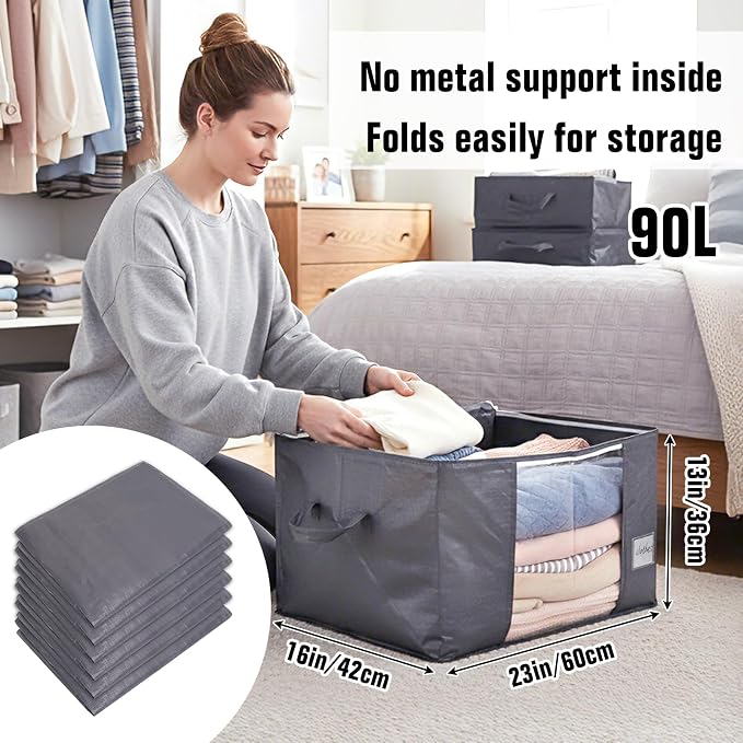 Blanket Storage Bags 6 Pack 90L Clothes Closet Organizer Containers PE - Image 2
