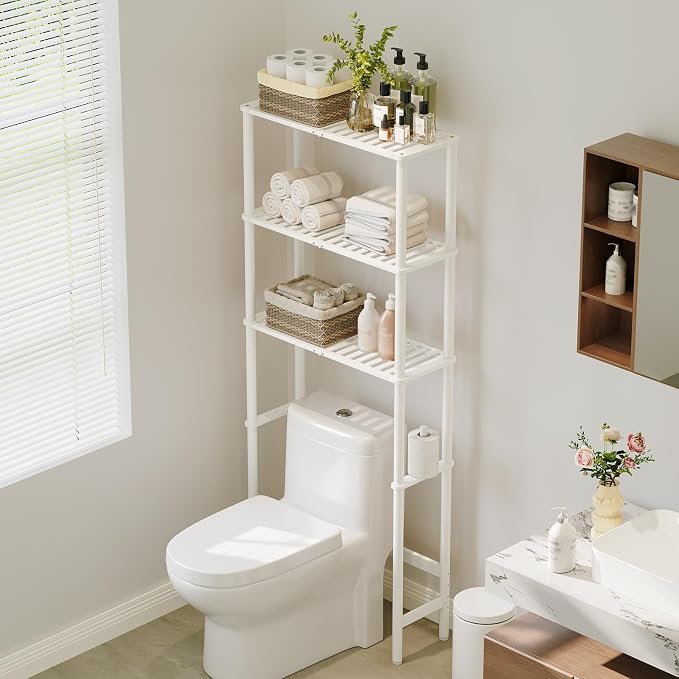 Over The Toilet Storage,3-Tier Bamboo Bathroom Shelf with Paper Holder by Vellzeyce