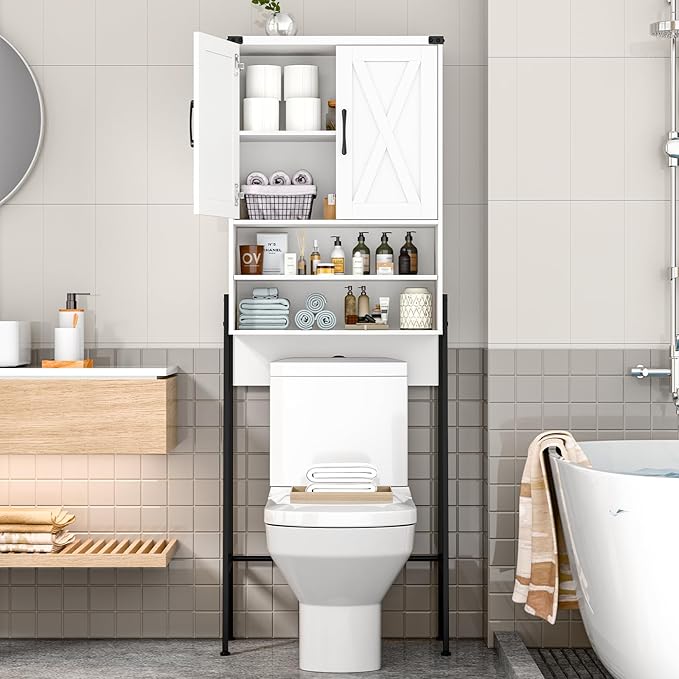 Vabches Metal Frame Over The Toilet Storage Cabinet, Unique White - Image 6