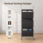 ELYKEN 3-Tier Vertical Rolling Laundry Hamper with Wheels & Removable Bags - Image 6