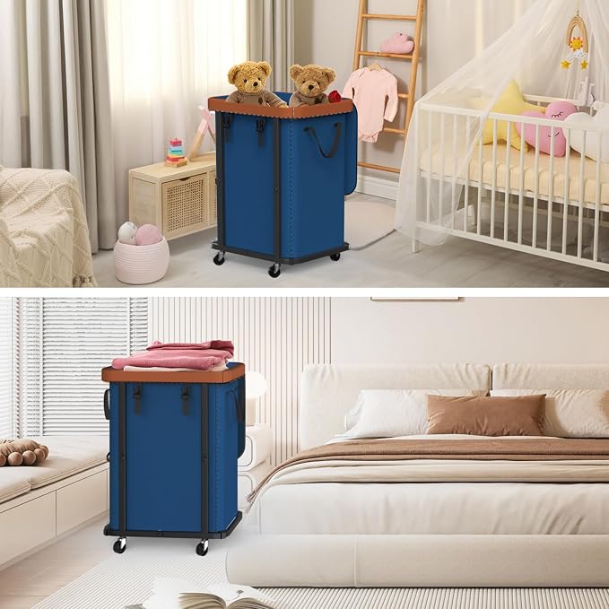 Laundry Basket with Wheels,150L (40 Gal) Rolling Hamper Carts - Navy Blue - Image 7
