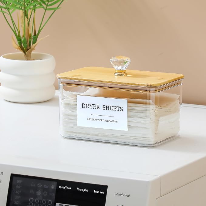 Dryer Sheet Holder with Lid, Clear Dryer Sheet Container, Dryer Sheet Dispenser with 4 Labels, Laundry Sheet Holder for Laundry Room and Organization - Image 6