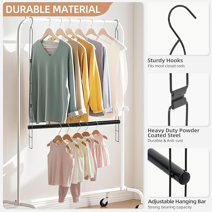 STORAGE MANIAC Hanging Closet Rod, Adjustable Width and Height Closet Hanging Organizer, Space-Saving Clothes Hanging Bar, Closet Extender Hanging Rod Double Closet Hanging Rod, 1 Pack Black - Image 3