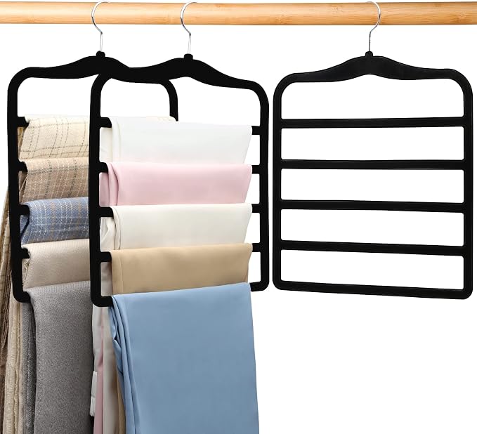 Closet Organizers and Storage, 3 Pack Pants Hangers Space Saving | Organization and Storage, Velvet Hanger for Dorm Room for College Students Girls Boys Guys Hanging Jean Scarf by JUUBAOOPN