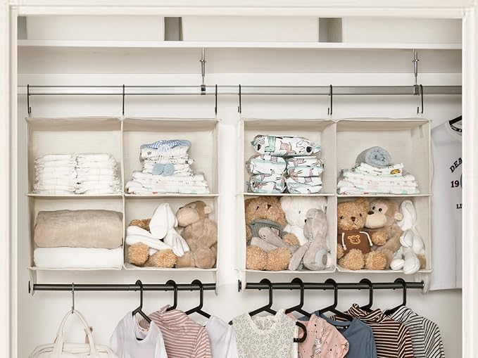 StorageWorks Hanging Closet Organizer with Rod, 4 Sections, 2 Tiers, White | Maximize Closet Space with 4 Open Sections and Built-in Rod for Hanging Clothes Below - Image 2