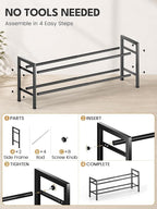 Bumusty 2 Tier Expandable Shoe Rack for Closet, Black | 18"-33" Adjustable Shoe Rack for Entryway, Small Shoe Organizer for Dorm, Front Door, Sturdy Metal - Image 8