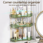 shuang qing 3-Tier Corner Bathroom Counter Organizer – Classic Storage Shelf for Makeup, Perfume & Toiletries, Space-Saving Countertop Tray Fits Bathroom, Dresser, Kitchen (Sage Green) - Image 4
