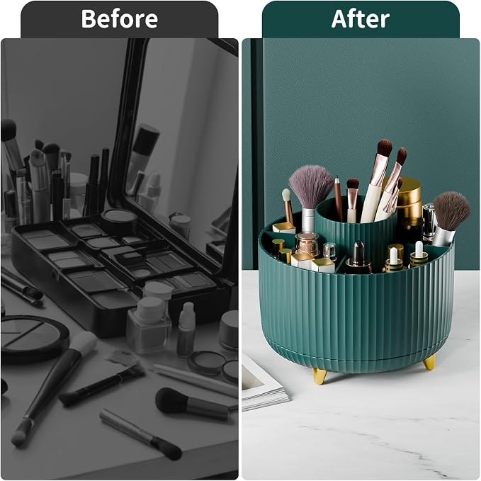 fanado 360° Rotate Makeup Brush Holder Organizer, Makeup Organizers Countertop, Makeup organization and Skincare Storage for Vanity, Desktop, Bathroom (Green) - Image 7