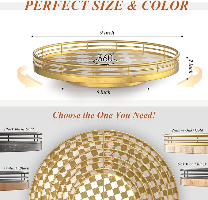 9-Inch Gold Lazy Susan Spice Organizer with Guard Rail - Image 6